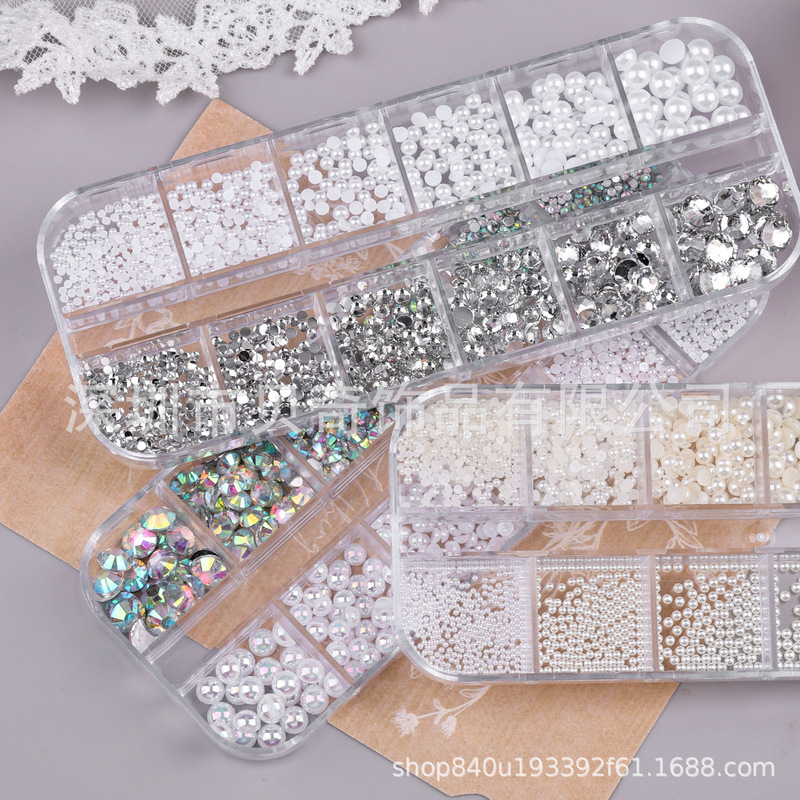 Cross-Border Amazon Gold and Silver Semi-Circle Pearl Nail Art Jewelry Acrylic Metal Flats Bottom Gold and Silver Pearl Nail Decoration