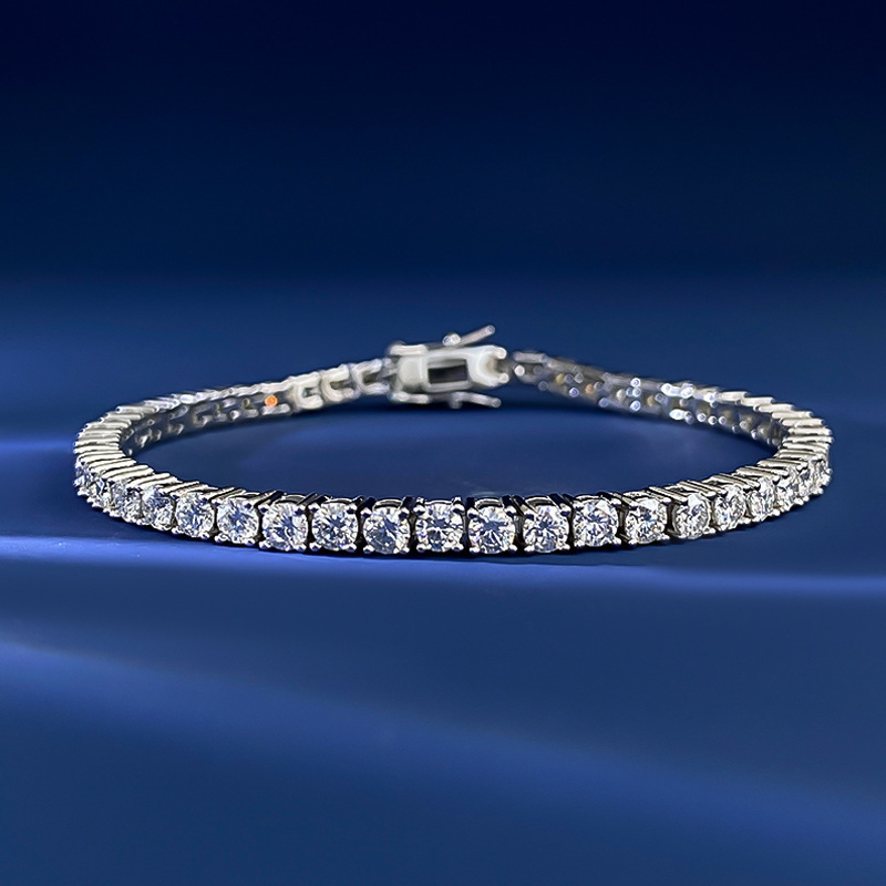 S925 Sterling Silver Box Clasp Tennis Bracelet for Men and Women, European and American Style, 3mm 4mm Niche Hip-Hop Trendy Diamond-Studded Bracelet S925 Sterling Silver Box Clasp Tennis Bracelet for Men and Women, European and American Style, 3mm 4mm Niche Hip-Hop Trendy Diamond-Studded Bracelet
