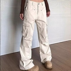ファッションブランドのアメリカの工装ズボンの女性の春秋の高い街のファッションの国の潮のゆったりしているストレートなズボンのデザイン感のカジュアルなズボン