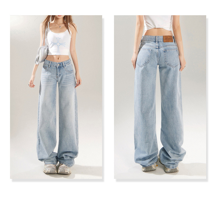 American retro low-waisted spicy girl loose wide-leg pants versatile spring and summer straight-leg jeans for women & long pants pic 11