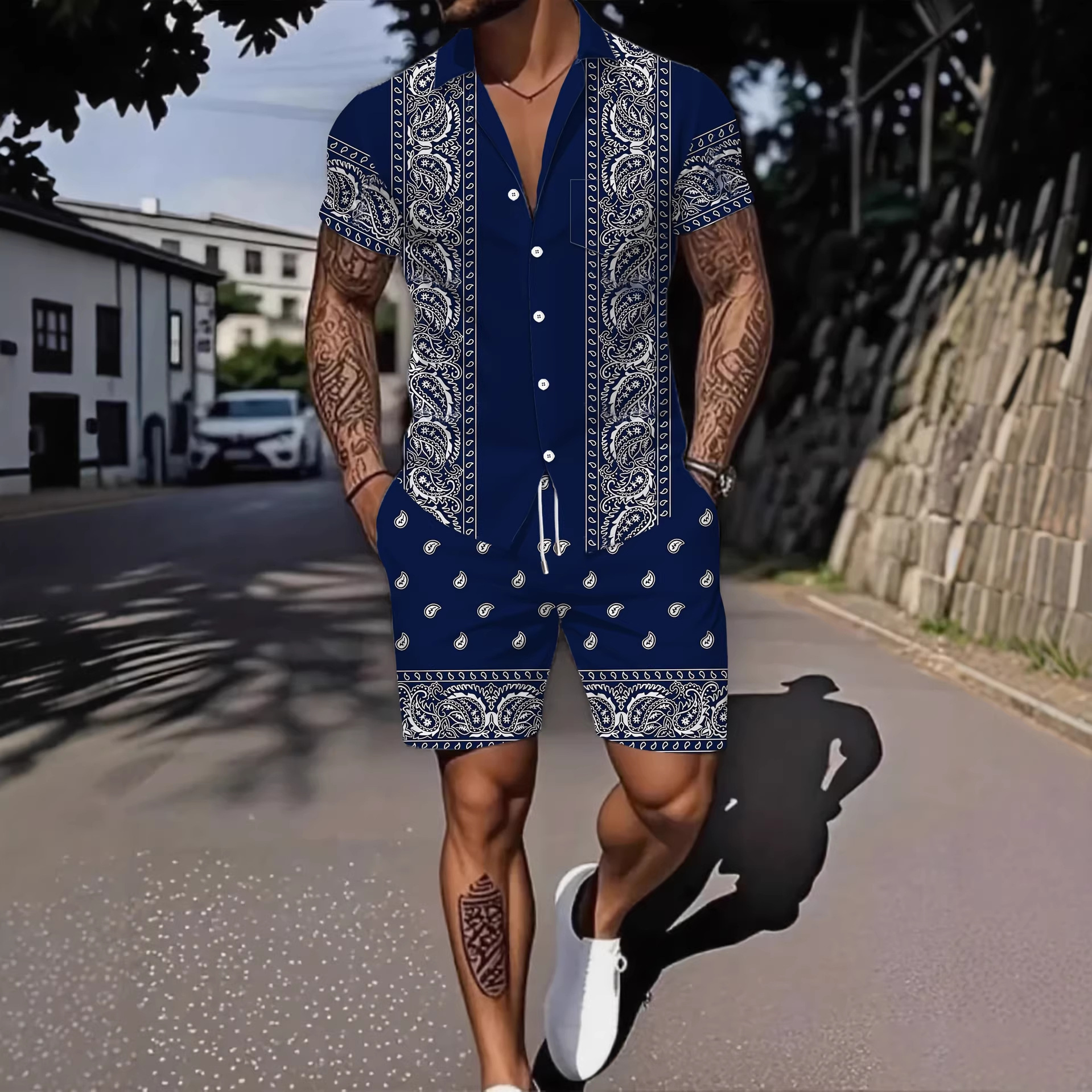 Men's Clothing Men's Breathable Loose Fit Short Sleeve Shirt Set Letter Print Casual Commuter Two Piece Summer Style_voghion.com