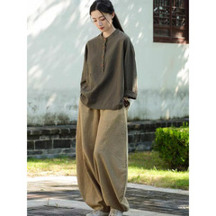 禅服棉麻盘扣居士服秋季中国风佛系禅意素衣女新中式太极表演服