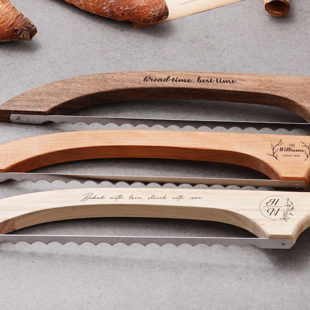 Etsy personalizado tallado de madera cuchillo de pan sierra de arco de pan palo francés sierra de tostada cuchillo de corte de madera resistente a la flexión