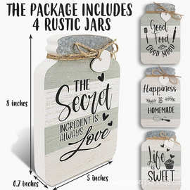 亚马逊梅森罐木质挂牌厨房壁挂式装饰品复古乡村风木制挂件