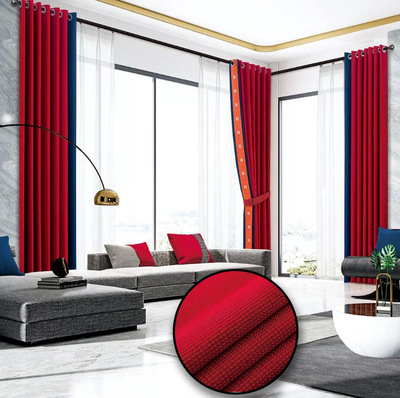 北欧轻奢现代风华夫格棉麻面料刺绣花边拼接窗帘布卧室客厅成品