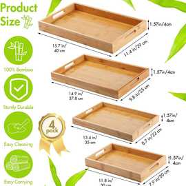 木质托盘带手柄嵌套多功能托盘早餐午餐晚餐咖啡桌竹制食品托盘