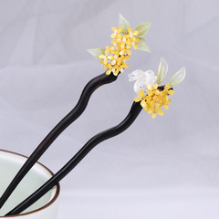 Ebony hairpin with an antique style, osmanthus rabbit wood hairpin—perfect for Hanfu headwear; also ideal as a tea-ceremony hairstyle accessory or a traditional cheongsam hair ornament for women.