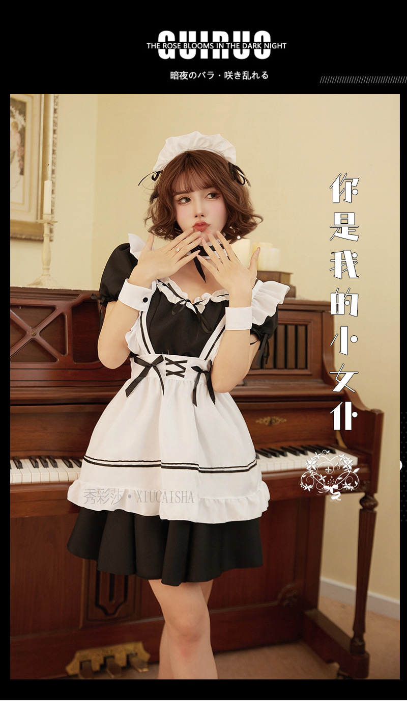 Maid Roleplay Lingerie Set with Headpiece, Collar, Cuffs and Dress — detail image 2