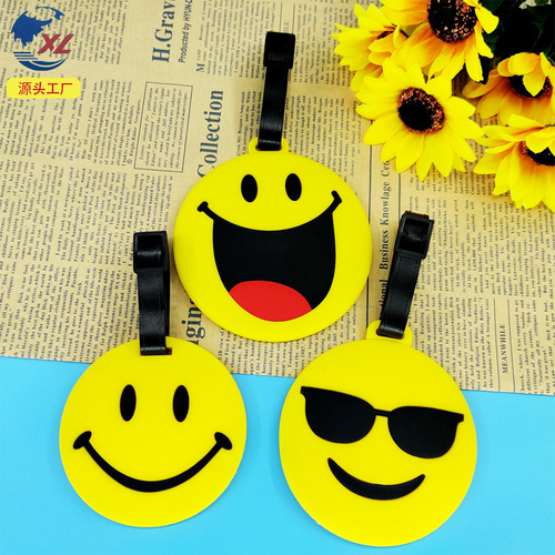 Creative PVC soft rubber luggage tag smile face emoji cartoon hanging tag airplane boarding pass anti-loss luggage clip
