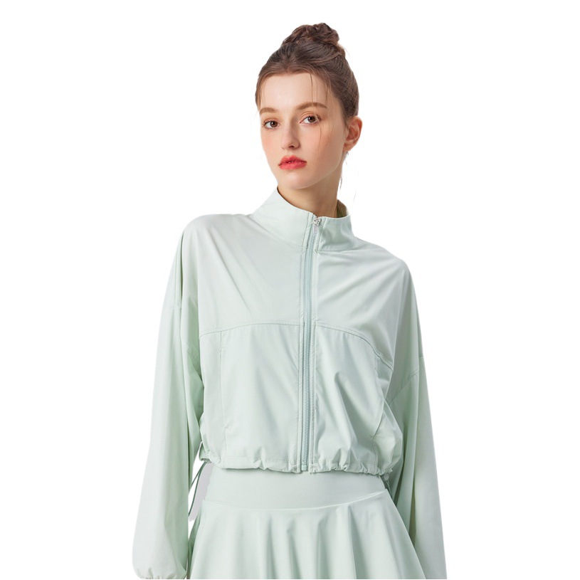 Cross-Border Spring and Summer Sun Protection Clothing, Ice-Feel Anti-Uv Quick-Drying Sportswear, Fitness Tops, Stand-Up Collar, Zipper, Long Sleeves