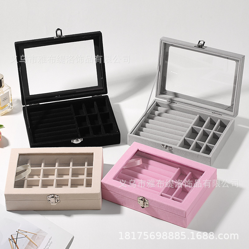 Window Velvet Jewelry Box Ring Necklace Earrings Storage Box Jewelry Anti-Oxidation Jewelry Storage Box Factory Direct Supply