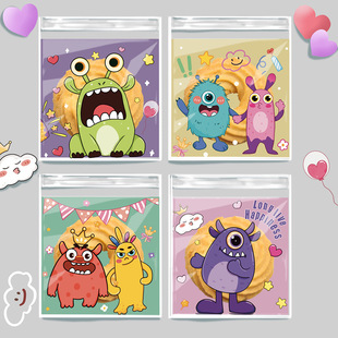 100 Pack New Happy Monster Series OPP Self-adhesive Bag Birthday Party Candy Cookie Self-sealing Packaging Bag