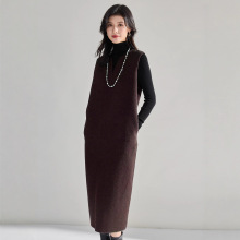 25冬高级感灰色羊绒天丝羊毛双面呢通勤直筒宽松无袖连衣裙15918