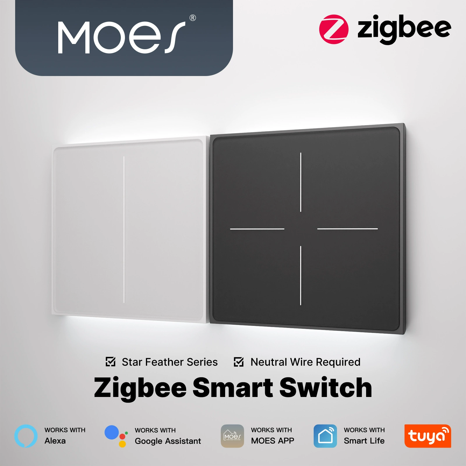 Умный дом Tuya Zigbee Smart Switch Управление через приложение Skin Feel Glass Scene Switch Настенный выключатель.