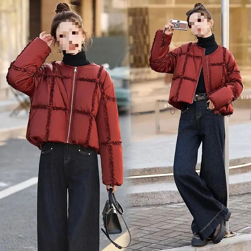 小香风蕾丝花边羽绒服女2025年冬季新款小众设计感白鸭绒短款外套