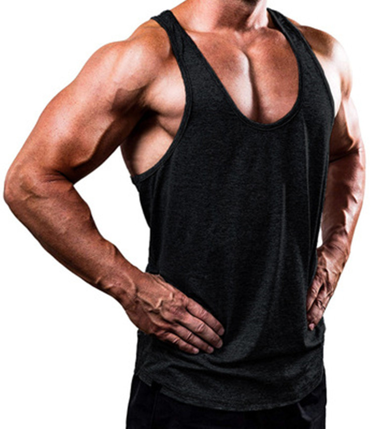 2021 cross-border European and American men's solid color V-neck sleeveless top T-shirt sports fitness vest one-piece delivery
