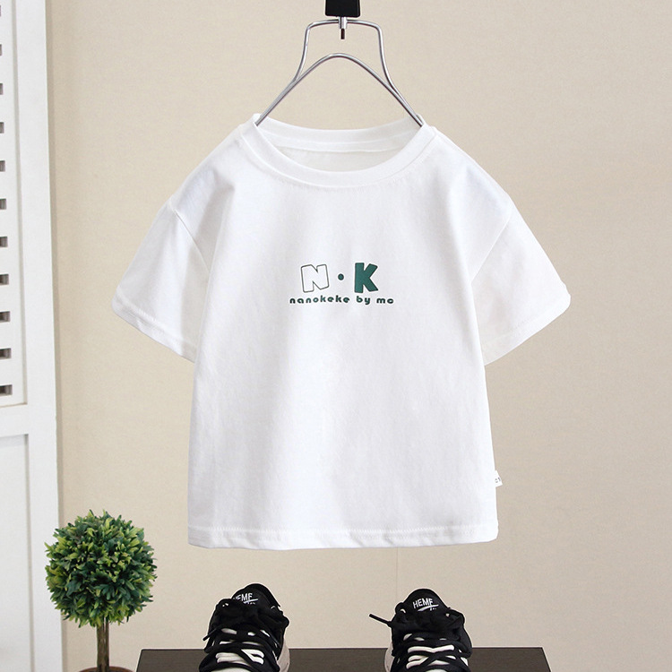 7843 Camiseta de manga corta para niños Vestido de verano para niños guapos 2025 Nuevo estilo Camiseta para niños Camiseta blanca para bebés