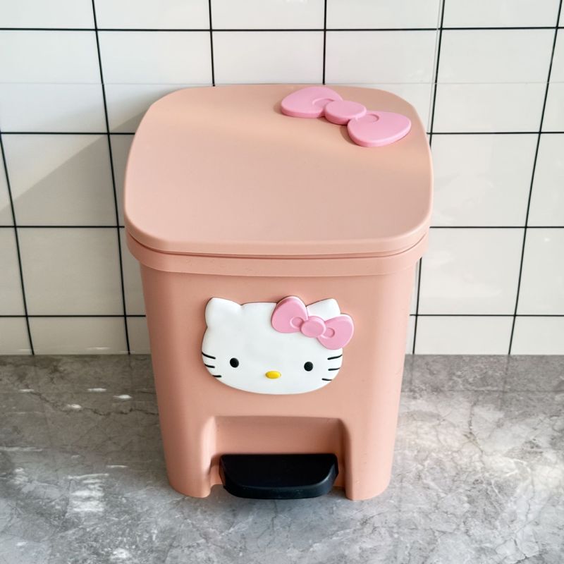 凯蒂猫垃圾桶卡通可爱高颜值家用客厅卧室脚踏式带盖大容量卫生间|undefined