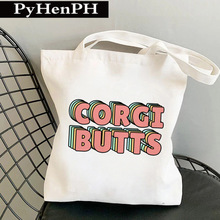 Corgi Canvas Tote Bag 日系卡通柯基犬印花学生母婴大容量帆布包