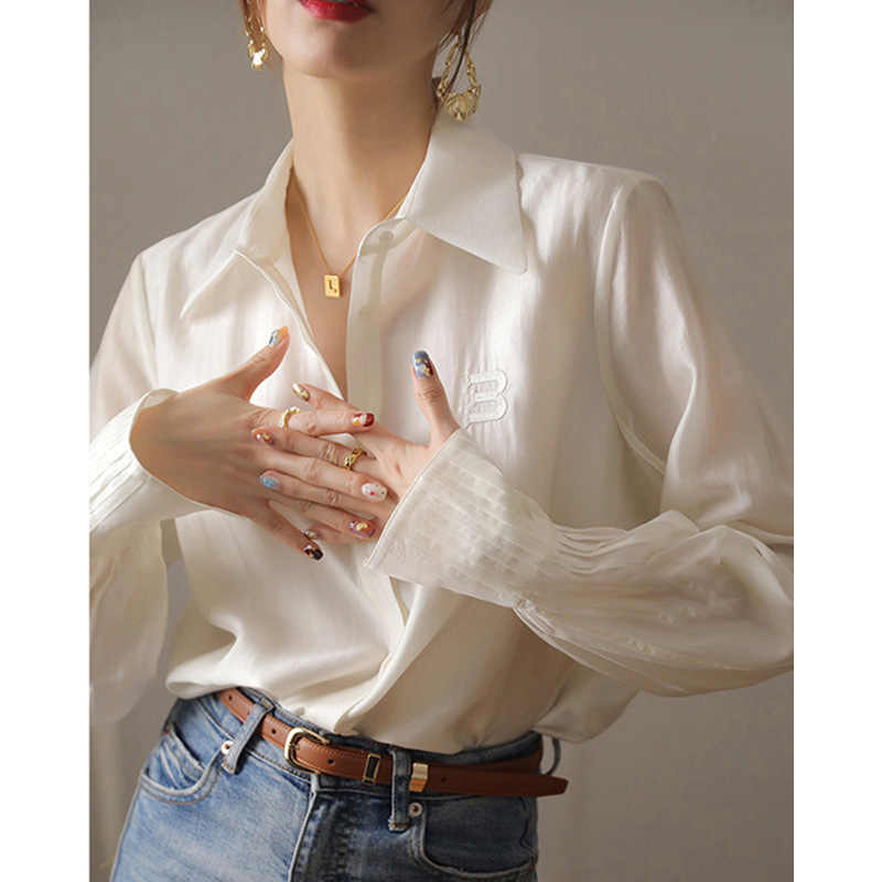 French Outlet Clearance Women's Luxury Brand Discount Original Design Pleated Shirt Top for Women