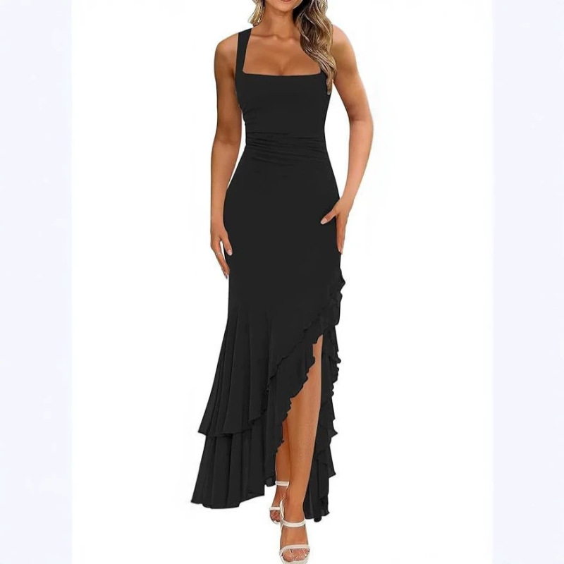 2026 In-Stock Cross-Border Amazon New Fashion Slim-Fit Ruched Mermaid Strapless Dress Supports Small Order Wholesale