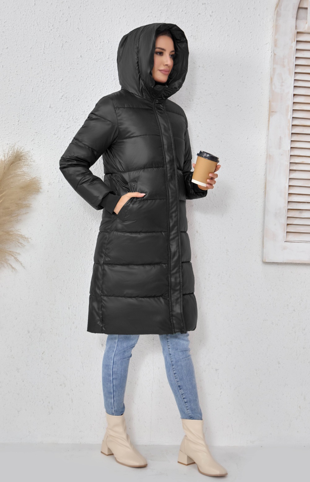 Langer Damen-Wintermantel mit Kapuze, dick gesteppt, modische und elegante Outdoor-Jacke, auch in großen Größen erhältlich_voghion.com