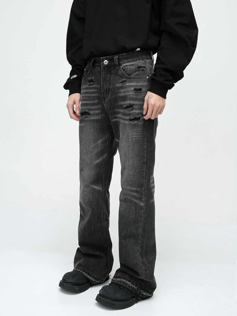 Ropa para hombre MTLCLOTHES | Vaqueros de diseño moderno con dobladillo sin rematar, estilo retro americano, lavados, desgastados y rotos