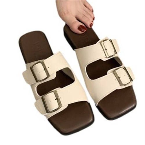 Ladies Slippers, Summer Outerwear, Korean Style French Retro Fairy Wind Beach Sandals, Flat Baren Slippers