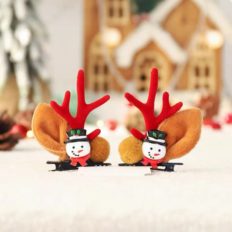 国境を越えたクリスマス森系ヘアバンド雪だるま鹿角ヘアアクセサリー子供祭りヘアクリップかわいいパーティー髪飾り|undefined