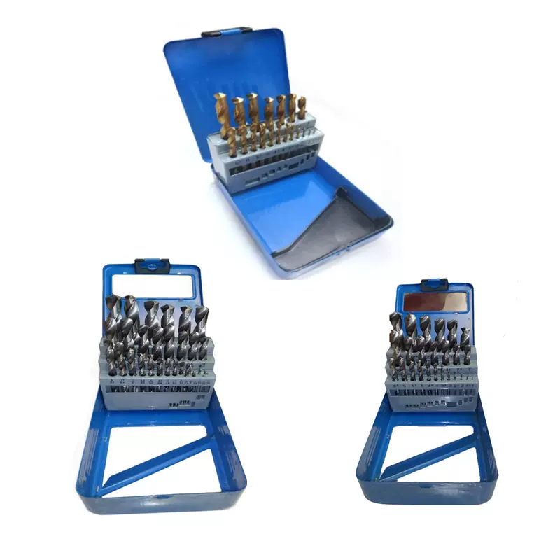 高速钢直柄麻花钻铁盒木工薄铁皮开孔1925件套塑料盒麻花钻头套装
