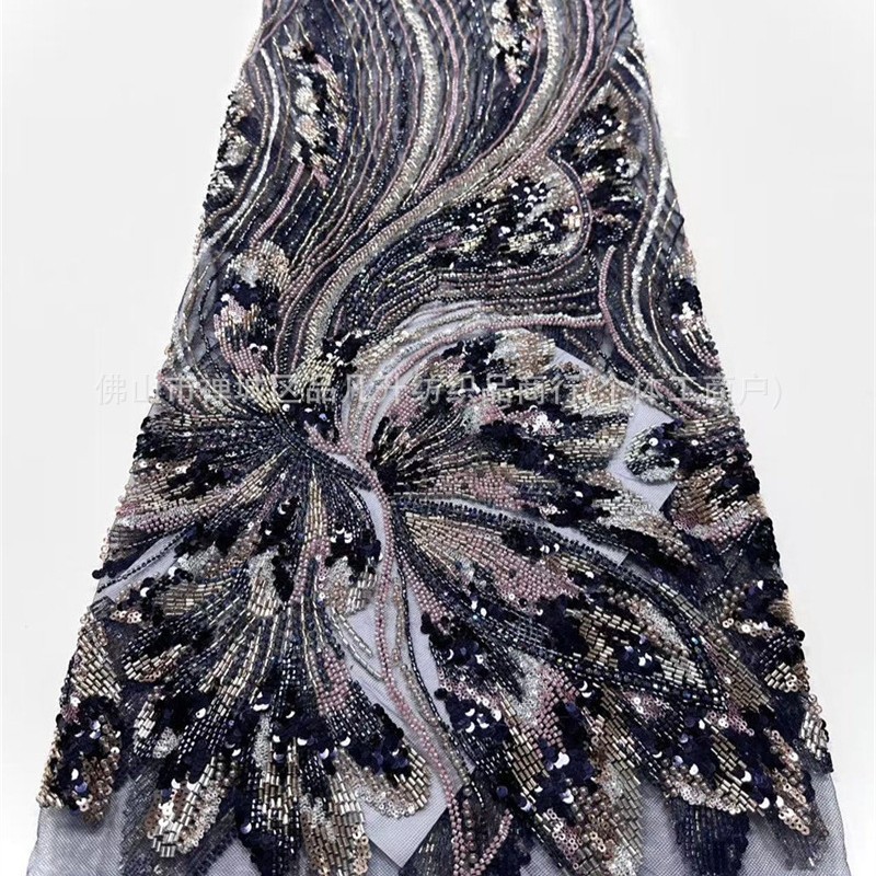 Wavy streamline Peacock pluma bordado tela de malla delgada alfombra roja vestido de cena de boda china tela de lujo ligera
