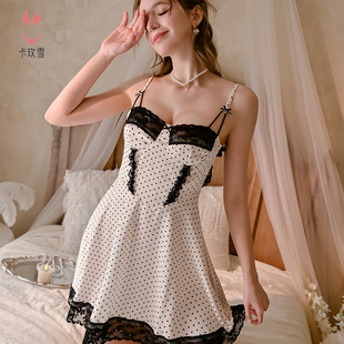 Kamei Snow Sexy Underwear French Girl's Polka Dot Slip Skirt Home Outer Wearing Short Lace dress 2236