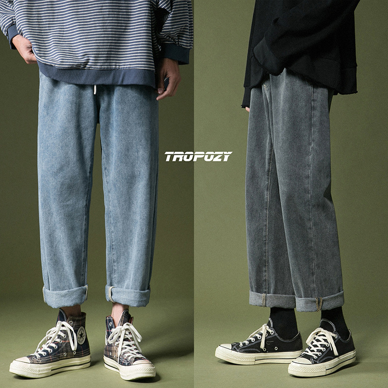 Autumn and Winter plus size Jeans Men's Straight-leg Loose Ins Trendy Brand Handsome Drawstring Elastomer Waist Student's All-match Pants Autumn and Winter plus size Jeans Men's Straight-leg Loose Ins Trendy Brand Handsome Drawstring Elastomer Waist Student's All-match Pants