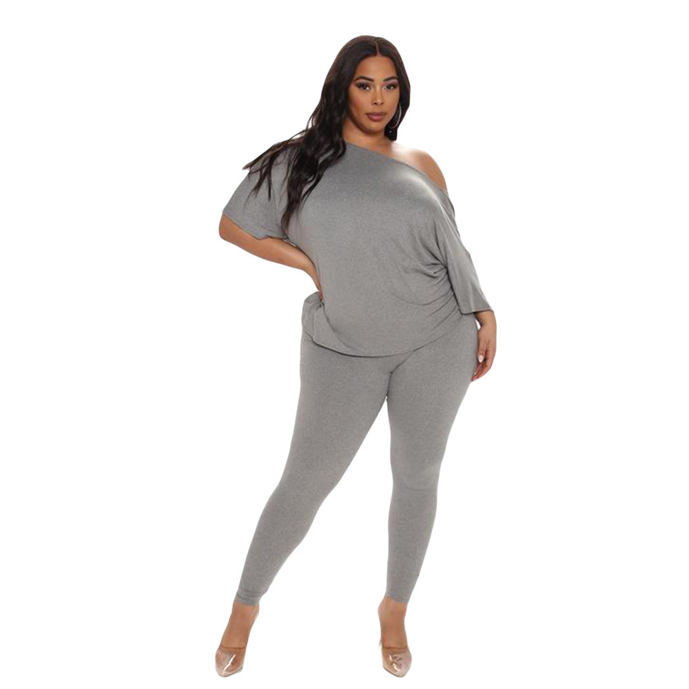 plus size loose casual back twisted backless solid color top pants two-piece set Nihaostyles wholesale clothing vendor NSCN76406