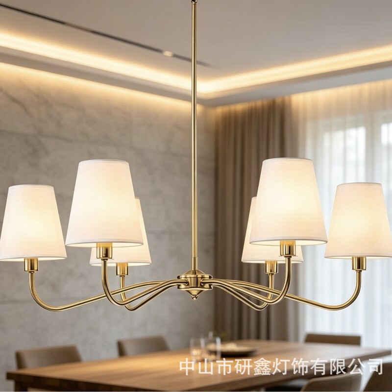 Cross-Border American Country-Style Dining Table Chandelier, Modern Minimalist Golden Iron Art Living Room Main Light, Custom Island Chandelier in Stock