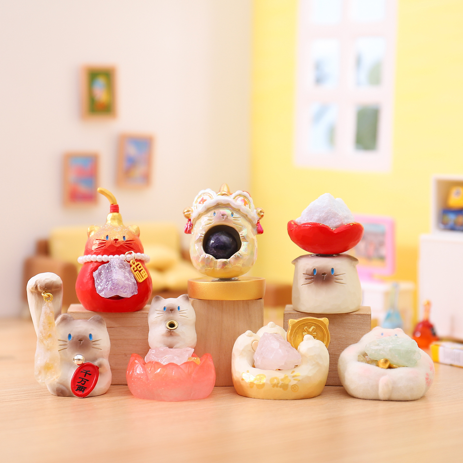 New Cartoon Figurine Cat Pai Good Luck Energy Crystal Blind Box Creative Desktop Ornament Housewarming Gift