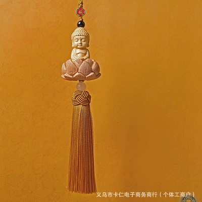 Hanging Ornament, 18-Seed Car Pendant, Car hanging - single-tassel-buddha-charm-gold-finish