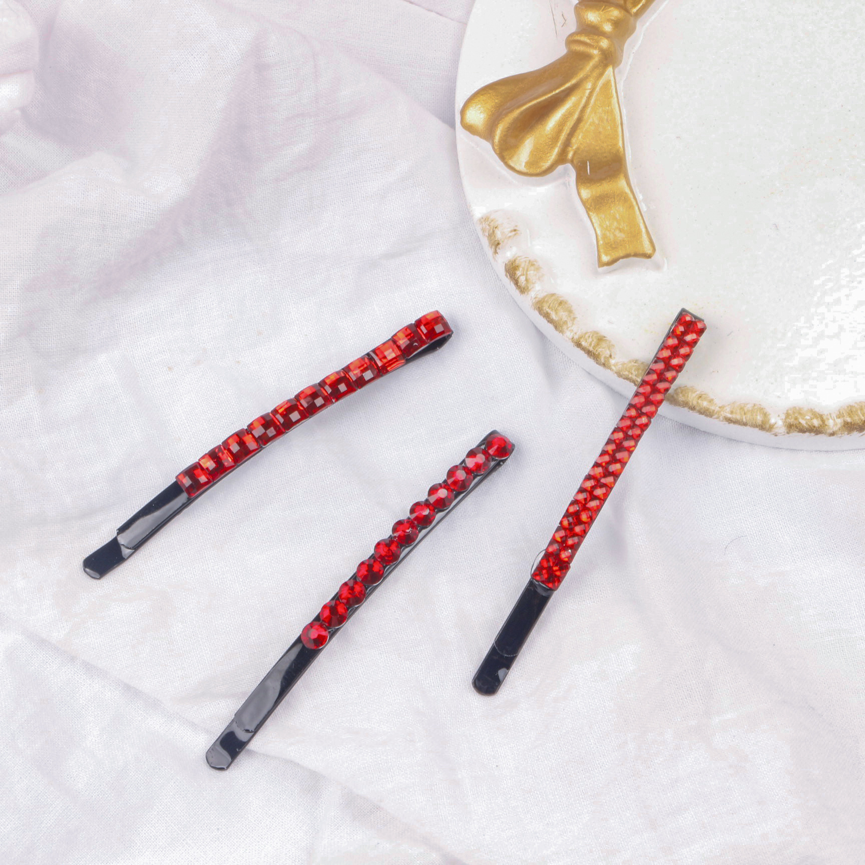 新款水鑽壹字夾紅色彎弓發夾女士網紅發飾發卡邊夾劉海夾頭飾批發