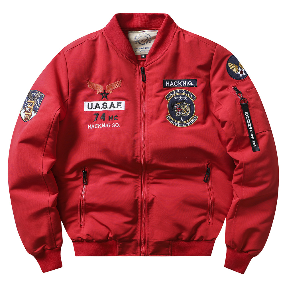 Men's Embroidered Bomber Jacket Autumn Winter Military Green_voghion.com