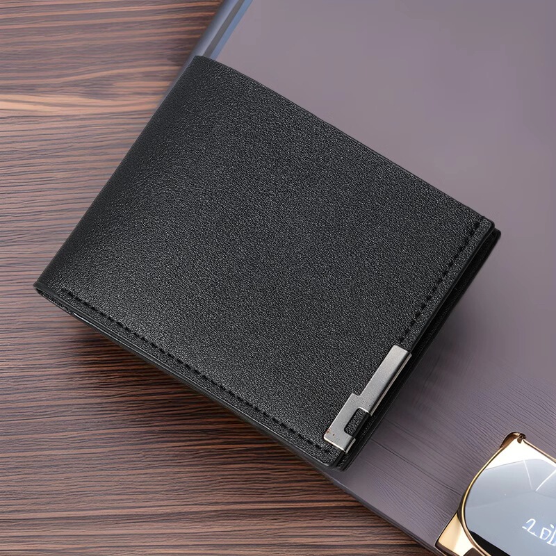Men's Short Wallet Korean Style Iron Edge Youth Men's Horizontal Multi-Card Wallet Trendy Business Card Holder in stock