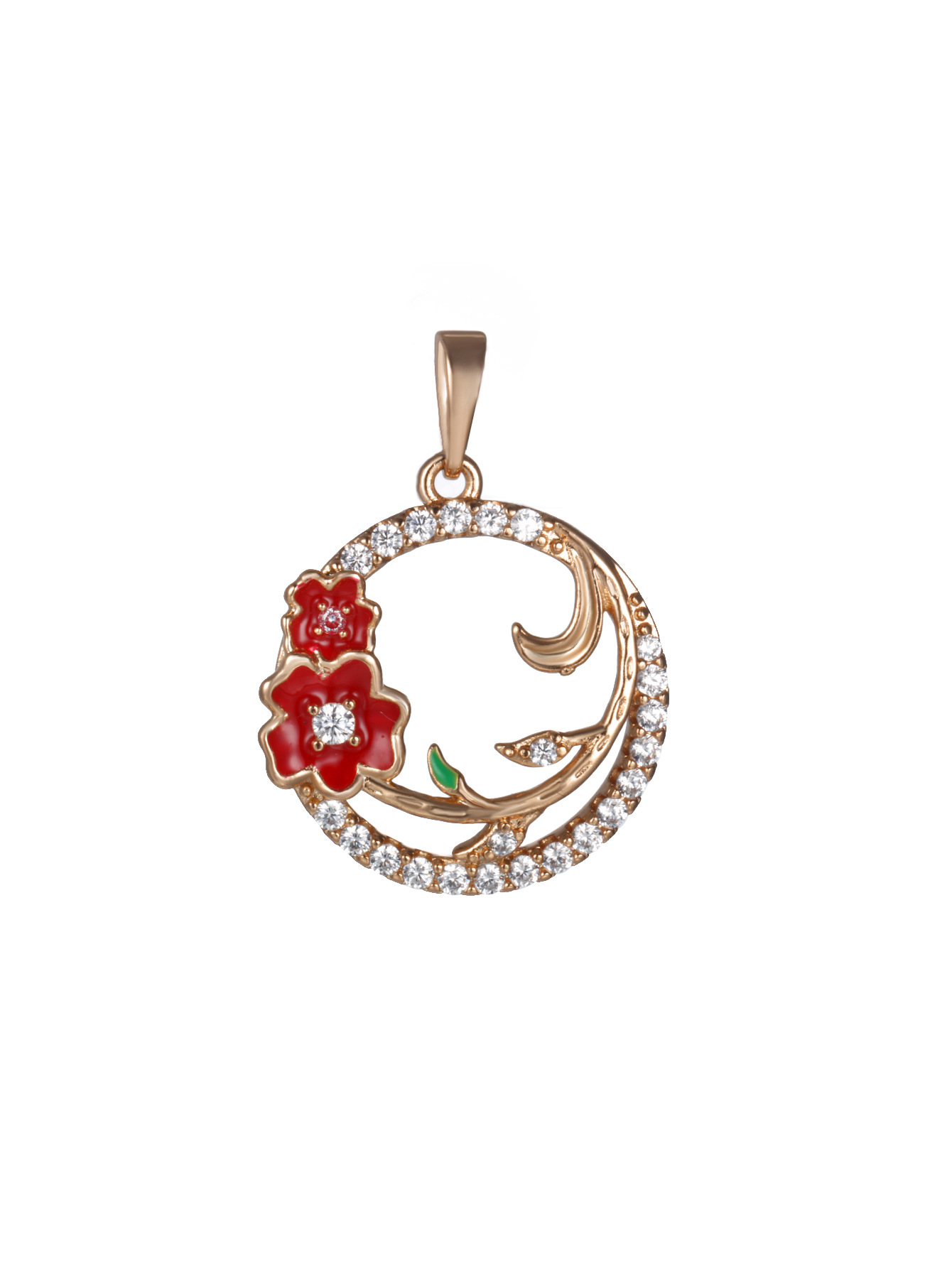 Joyería Xuping aleación dorada de color goteo de aceite micro incrustado con colgante de flores circulares de circonio coreano pequeño collar fresco para mujeres