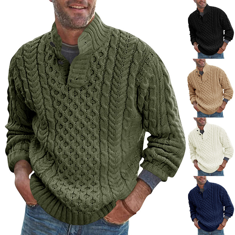 Foreign Trade Autumn and Winter New Style Sweater Men's Solid Color Half-High Collar Slim Long-Sleeved Knitted Sweater Cross-Border Amazon Men's Clothing