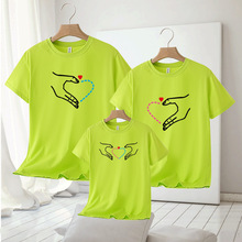 黄色短袖亲子装全家福t恤母女装2025夏季爱心家庭装纯棉上衣圆领