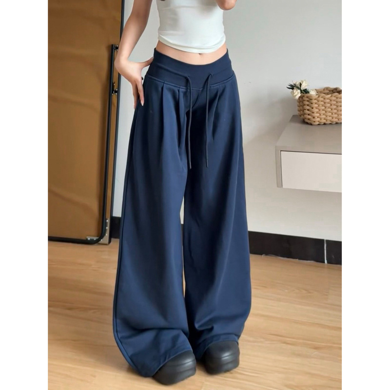 Navy Blue American-Style Women's Sweatpants Autumn 2025 New High-Waisted Straight Loose Drape Petite Casual Joggers Navy Blue American-Style Women's Sweatpants Autumn 2025 New High-Waisted Straight Loose Drape Petite Casual Joggers