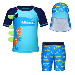 New Model Foreign Trade Children's Swimwear for Young Children, European and American Children's Swimwear, One-piece Cartoon Shark Sun Protection Surfing Suit for Boys
