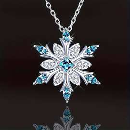 新款蓝色公主雪花项链水晶宝石首饰女孩礼盒礼物百搭设计感项链