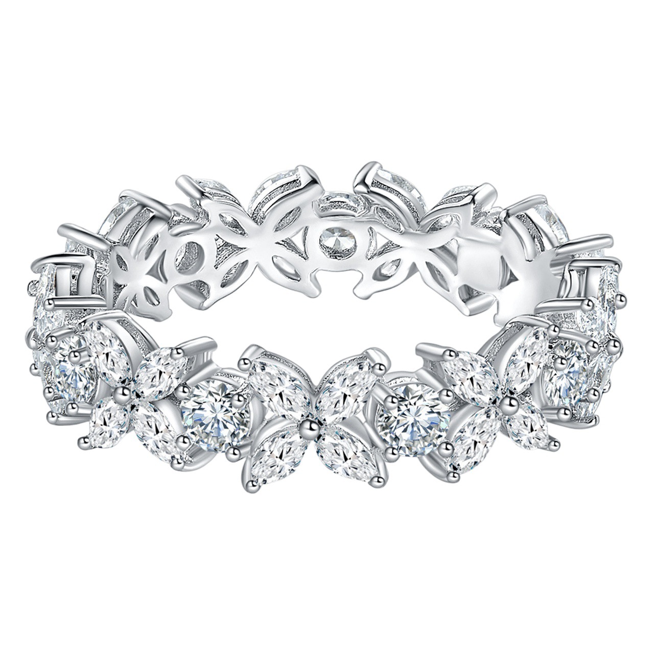 Yuntong joyería anillo de ojo de caballo anillo de diamantes de trébol de la suerte plateado 18K platino medio anillo de diamantes a juego