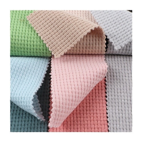 Double-sided waffle 380g polyester-cotton TC, thick and elastic, smooth, cross rib knit fabric, elastic fabric, comfortable