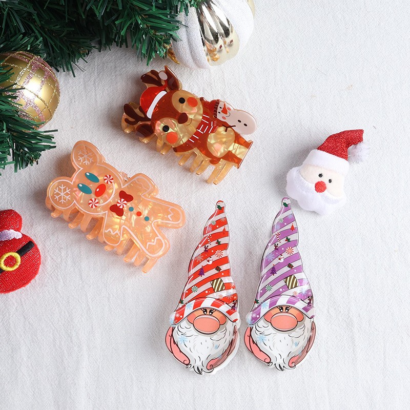 Women's Gender Cute Style Christmas Cute Women's Santa Claus Gingerbread Elk PVC Arylic Hair Claws