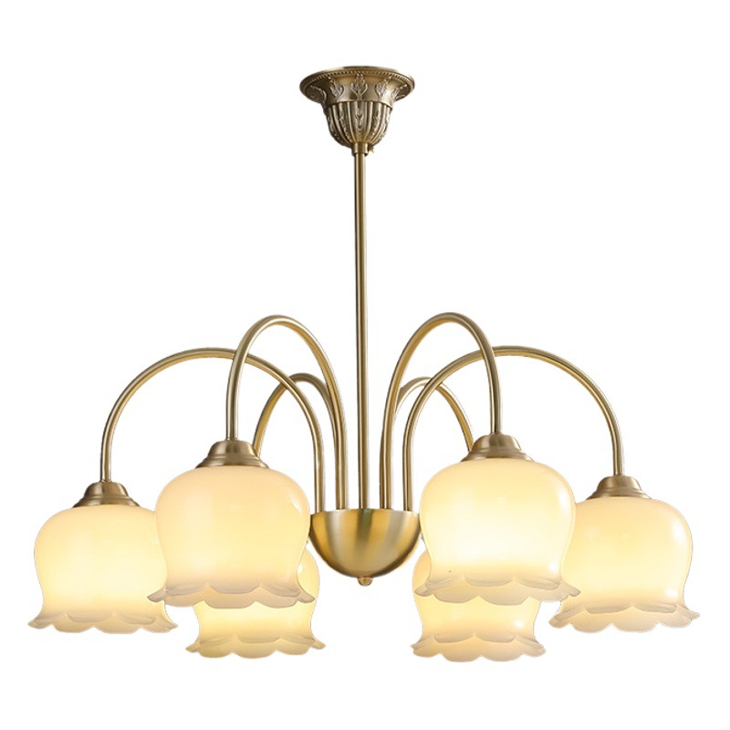 Cremoso viento sala de estar comedor dormitorio lámpara Bell orquídea moderna simple luz de lujo de cobre Nórdico Nueva Fábrica Directa